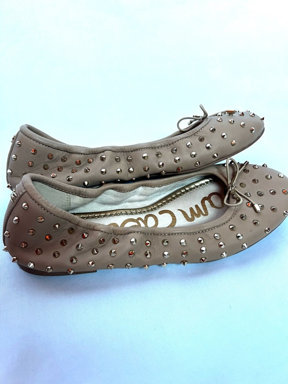 Sam Edelman Studded Ballet Flats Nude Tan Leather Size 7 Rockstud Style - Picture 5 of 6